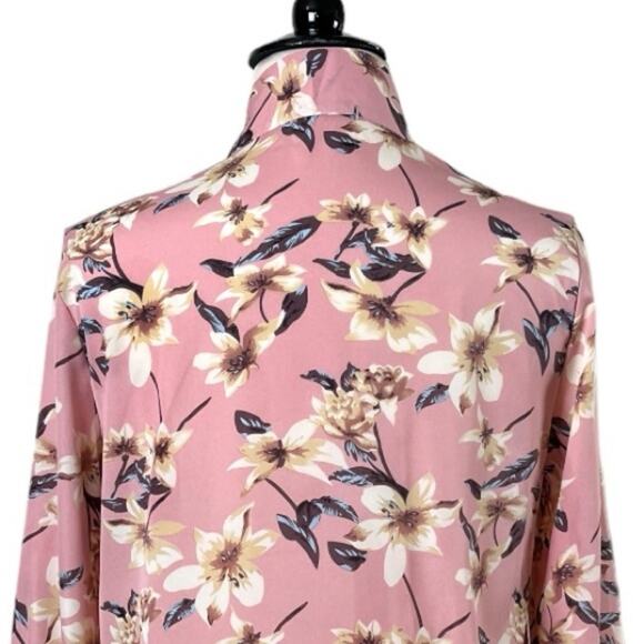 Shein Curve Blouse Tie Neck Long Sleeves Pink Multi Floral Top Women’s Size 0X - Picture 8 of 13